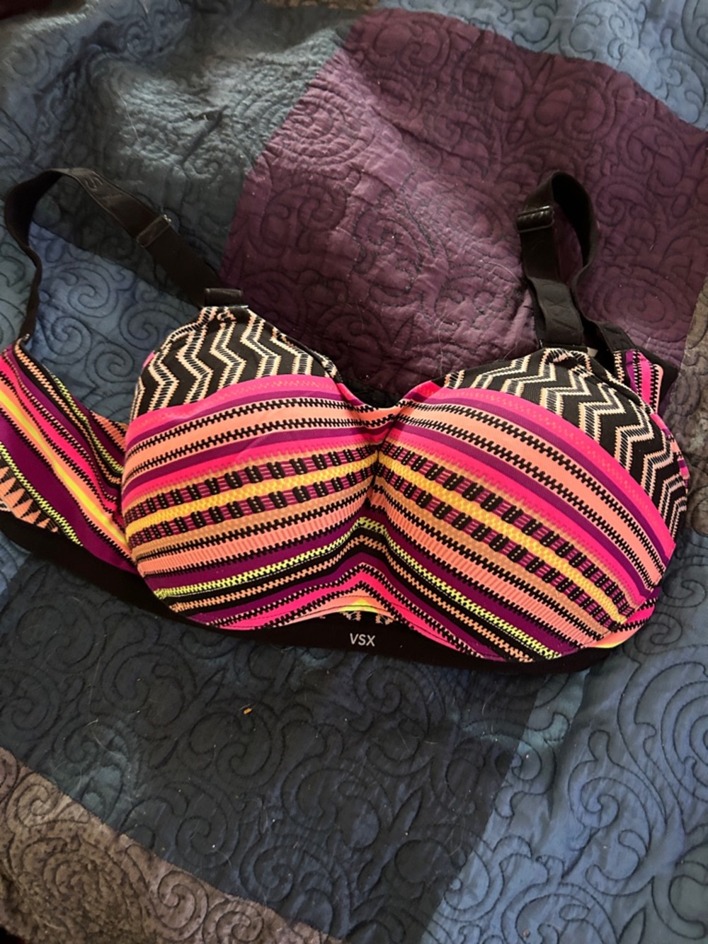 VSX Vibrant Striped Push-Up Bra in Pink, Black and Yellow